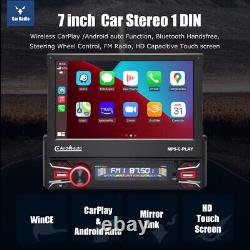 1 DIN 7 Wireless Carplay Car Stereo Player Radio Flip Out Touch Screen + Camera