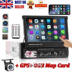 7 Single 1DIN Car Radio Stereo Bluetooth MP5 Player GPS Sat Nav UK Map + Camera