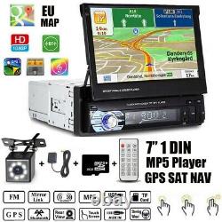 7 Single 1DIN GPS Sat Nav EU Map Car Radio Stereo Bluetooth MP5 Player + Camera