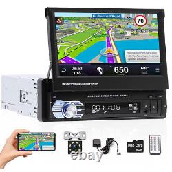 7 Single 1Din Flip Out Car Radio Stereo GPS Sat Nav Bluetooth MP5 Player with Cam