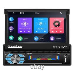 7 Single 1 Din Car Stereo Radio Android/Apple Carplay Bluetooth Flip Out Player