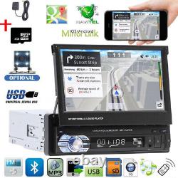 Car Radio 7 Single 1 DIN Flip-up Stereo GPS Wifi FM USB SD MP5 Player + Camera