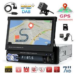 DAB+ 7 Single 1DIN Car Radio Stereo Bluetooth MP5 Player GPS Sat Navi + Camera