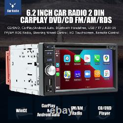 Double 2 DIN Car Stereo Radio CD DVD Player Apple Carplay & Android Auto SWC+CAM