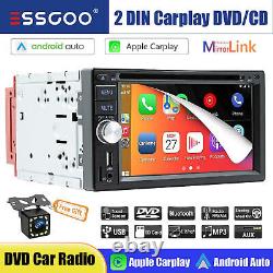 Double DIN CD/DVD Player CarPlay/Android Auto Car Radio Stereo Head Unit +Camera