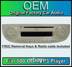 Fiat 500 CD MP3 player, Fiat 500 car stereo Cream colour with radio code & keys