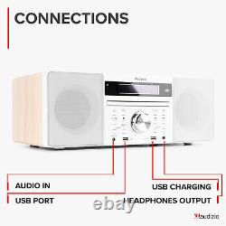 Prato DAB+ Digital Radio Stereo Bluetooth Speaker with CD Player, Clock, White