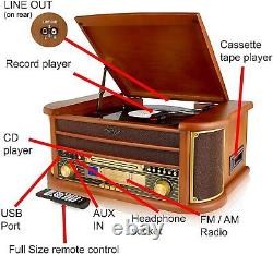 Record Player Turntable MCR50 6-in-1 CD MP3 Player Cassette Tape Radio FM/AM USB