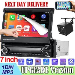 Single 1DIN 7 Flip Out Car Stereo BT CarPlay FM Radio Touch Screen MP5 Player
