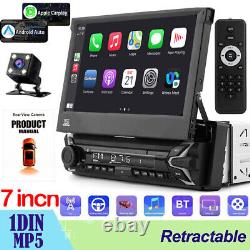 Single 1DIN 7 Flip Out Car Stereo BT CarPlay FM Radio Touch Screen MP5 Player