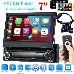 Single 1DIN 7 Flip Out Car Stereo BT CarPlay FM Radio Touch Screen MP5 Player