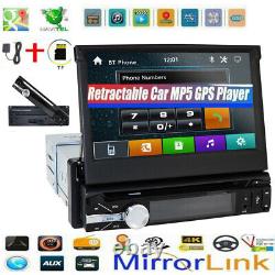 Single 1DIN Flip-Out 7 Car Stereo CD DVD Player GPS Radio Bluetooth USB AUX+Map