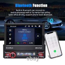 Single 1 DIN 7 Carplay Android Auto Car Stereo Player FM Radio Flip Out Screen