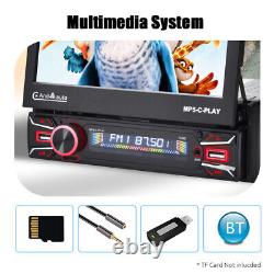 Single 1 DIN 7 Carplay Android Auto Car Stereo Player FM Radio Flip Out Screen