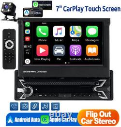 Single 1 Din 7 Flip Out Car Radio Stereo Apple Carplay Auto Bluetooth FM Player