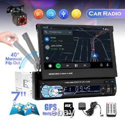 Single 1 Din Car Radio Stereo 7 Flip Out GPS Sat Nav Touch Screen Player +Cam