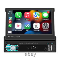 Single Din Car Radio Stereo Player Retractable Screen For Carplay Android Auto