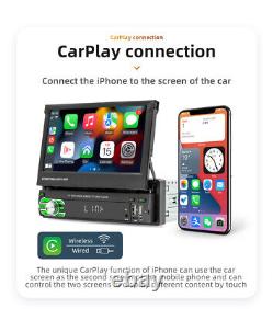 Single Din Car Radio Stereo Player Retractable Screen For Carplay Android Auto