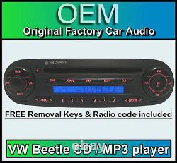 VW Beetle CD MP3 player, Volkswagen Beetle radio car stereo, Code & removal keys