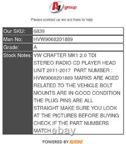 Vw Crafter Mk1 2.0 Tdi Stereo Radio CD Player Head Unit 2011-2017 Hvw9068201889