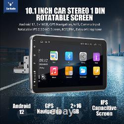 10.1 Lecteur radio stéréo de voiture 1 DIN avec écran rotatif Android 13 Mirror Link GPS