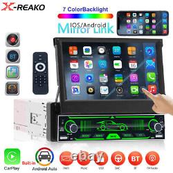 Autoradio de voiture simple DIN HD 7 pouces avec Carplay, Bluetooth, FM, écran escamotable et lecteur MP5 DAB+