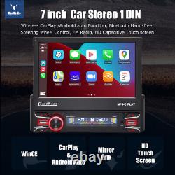 Autoradio simple 1 DIN 7 Carplay avec écran tactile escamotable, lecteur radio, USB et caméra