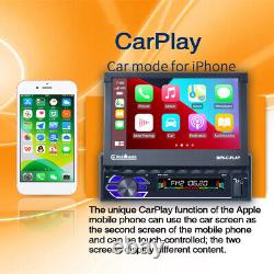 Autoradio simple DIN 7 pouces compatible Apple Carplay avec lecteur Bluetooth et écran escamotable + caméra