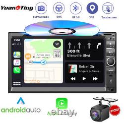 Autoradio stéréo de voiture Double 2 Din 7 BT iPhone Carplay+Android Auto Lecteur DVD+Caméra