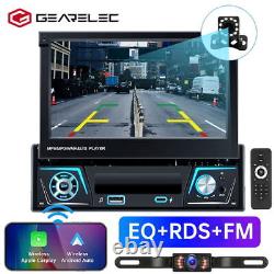 Autoradio stéréo de voiture sans fil CarPlay Android avec écran rétractable MP5 Player + caméra