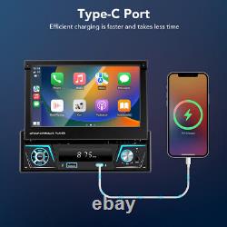 Autoradio stéréo de voiture sans fil CarPlay Android avec écran rétractable MP5 Player + caméra