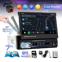 Autoradio stéréo pour voiture Single 1 Din 7 pouces avec GPS Sat Nav, écran tactile rabattable et lecteur + caméra