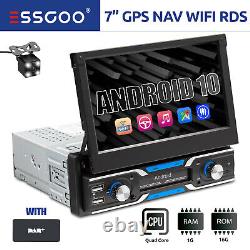 Essgoo Android 10 Voiture Stereo Player Flip Out Écran Avec Dab+ Gps Rds Caméra 1 Din