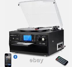 Lecteur de disque vinyle Bluetooth, tourne-disque, CD, cassette, radio AM/FM et entrée auxiliaire