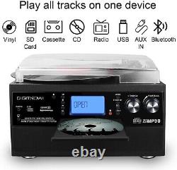 Lecteur de disque vinyle Bluetooth, tourne-disque, CD, cassette, radio AM/FM et entrée auxiliaire