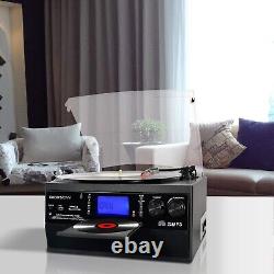 Lecteur de disque vinyle Bluetooth, tourne-disque, CD, cassette, radio AM/FM et entrée auxiliaire