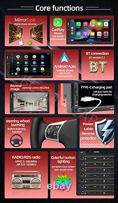 Lecteur de radio stéréo de voiture 7 pouces 2 Din avec écran tactile pour Apple Carplay Android Auto + Caméra