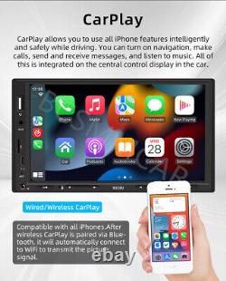 Lecteur de radio stéréo de voiture 7 pouces 2 Din avec écran tactile pour Apple Carplay Android Auto + Caméra