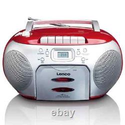 Nouveau Lenco SCD-420RD Boombox stéréo portable rouge avec radio FM, lecteur CD et cassette